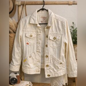 American Eagle Cream Jean Denim Jacket Boho Embroider EUC Small Cottagecore